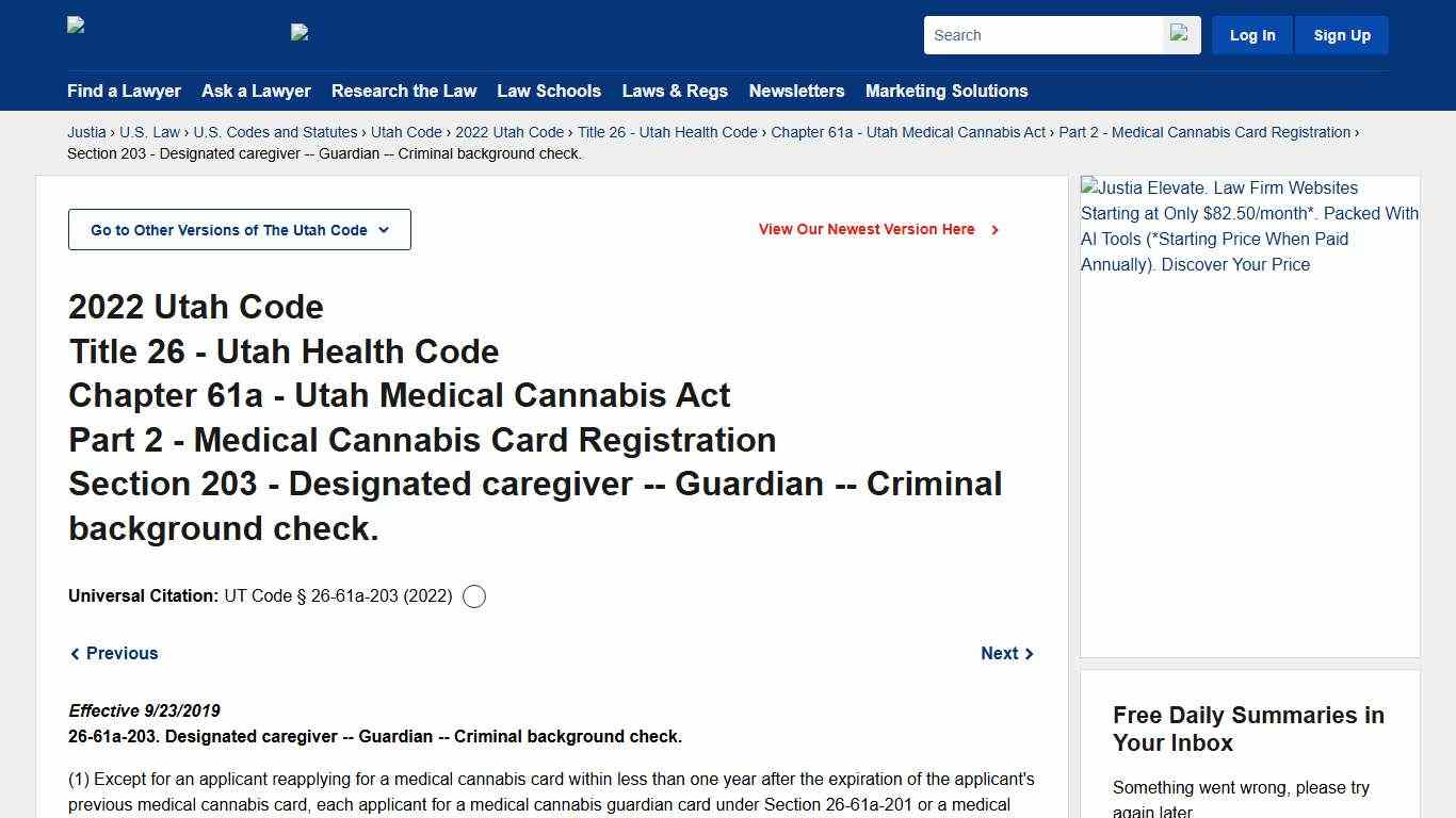 Utah Code § 26-61a-203 (2022) - Designated caregiver -- Guardian -- Criminal background check. :: 2022 Utah Code :: U.S. Codes and Statutes :: U.S. Law :: Justia