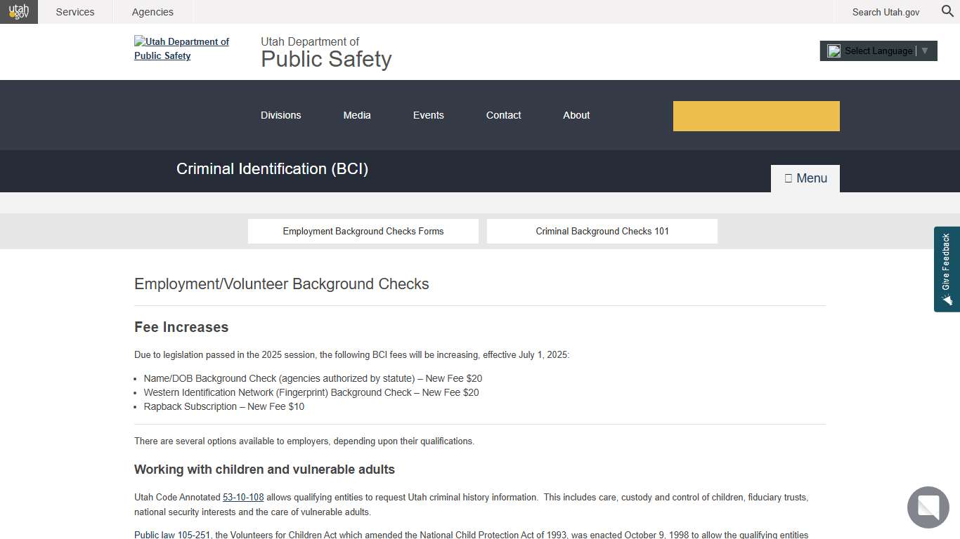 Employment/Volunteer Background Checks DPS – Criminal Identification (BCI)